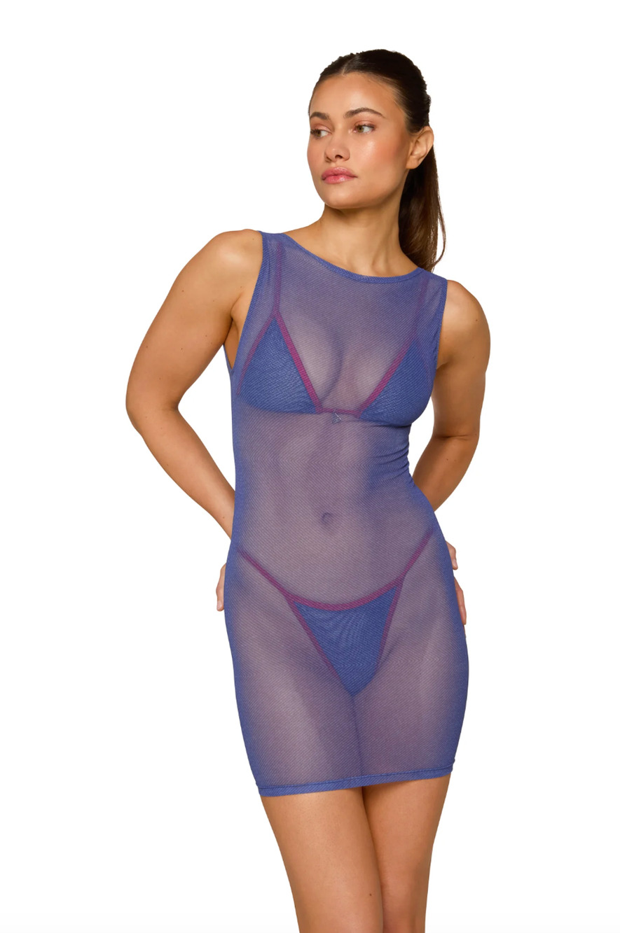 FAE Swim Mesh Denim High Neck Mini Dress Sz XS NWT